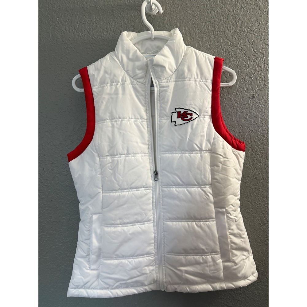 NFL Team Apparel Womans Kansas City Chiefs Puffer Vest White Red Lightweight